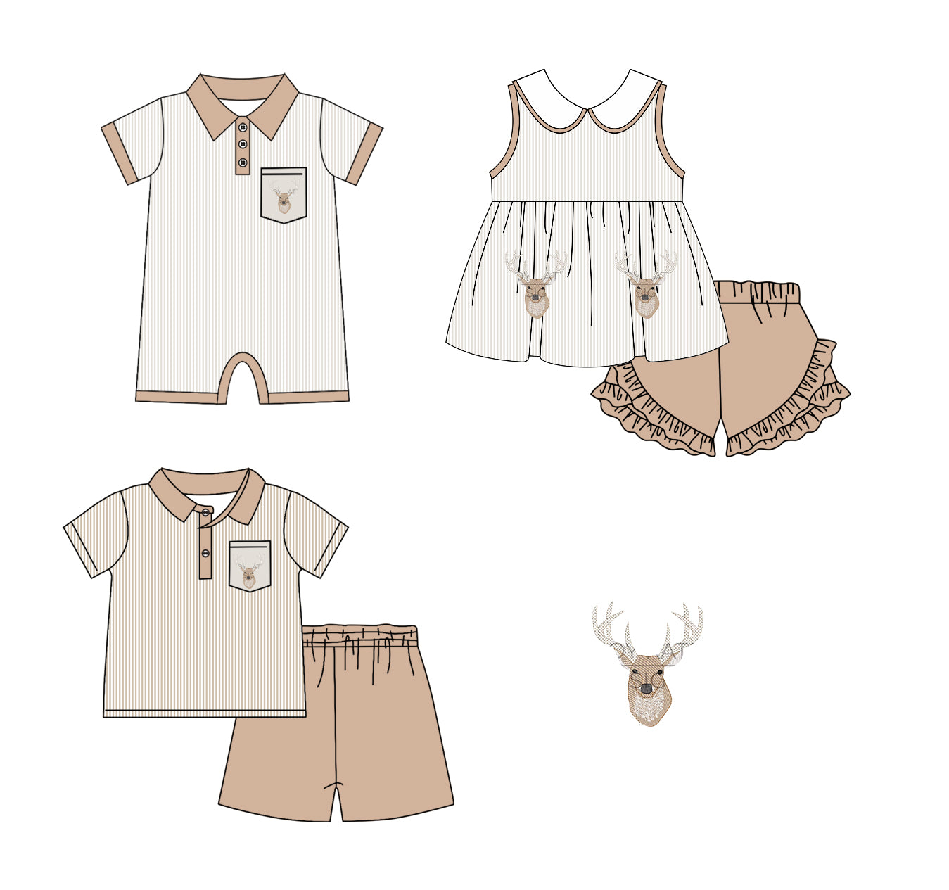 Baby Boy Girl Sibling Summer Deer Romper Clothes Set ( Moq 5 Each Design )11.22