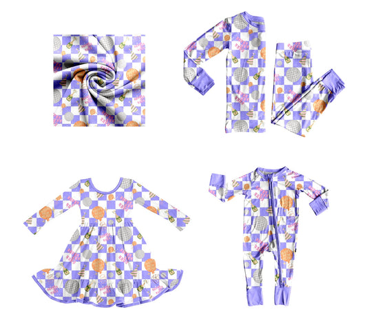 ( Moq 5 Each Style ) Baby Girl Toddler Birthday Purple Checked Sibling Romper Dress Set
