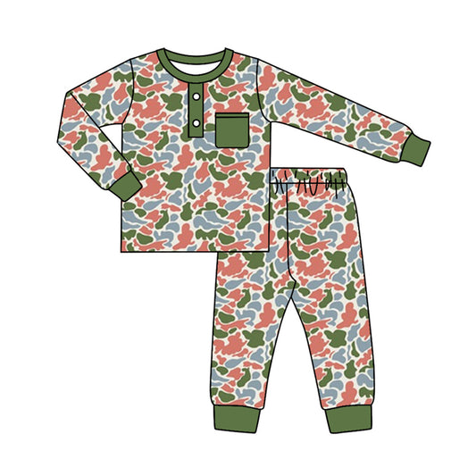 Baby Boy Long Sleeves Camo Pocket Shirt Pants Pajamas Set