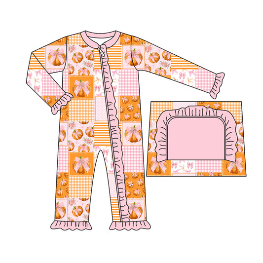 Baby Girl Long Sleeves Pumpkin Bows Zipper Romper