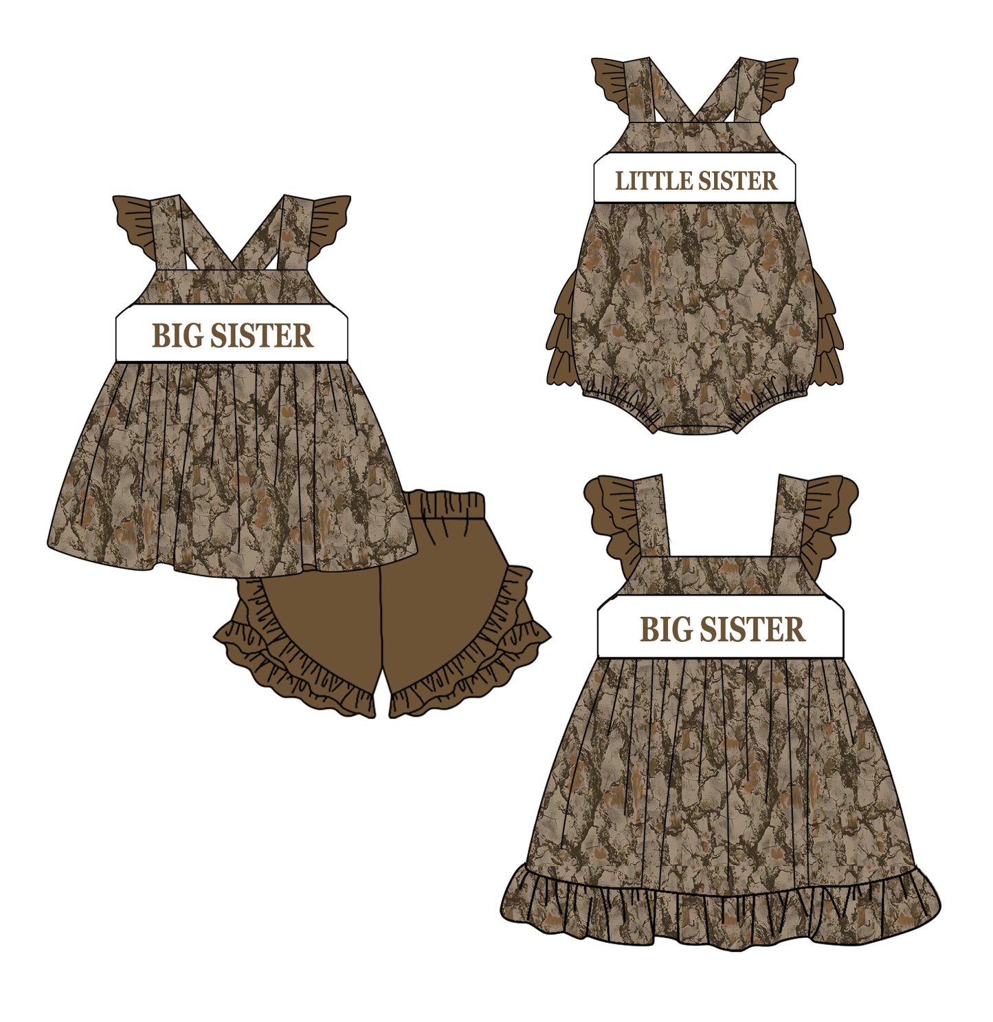 Baby Girl Big Little Sister Brown Sibling Romper Dress Clothes Set ( Moq 5 Each Design )11.20