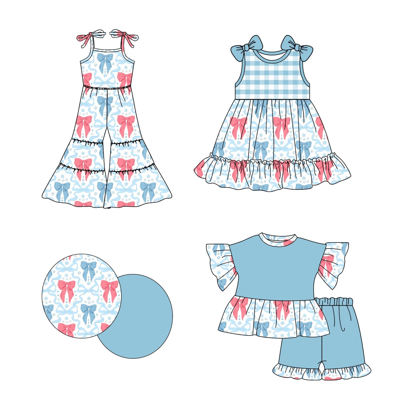 Baby Girl Bows Checked Sibling Jumpsuit Dress Set ( Moq 5 Each Style ) 2.19