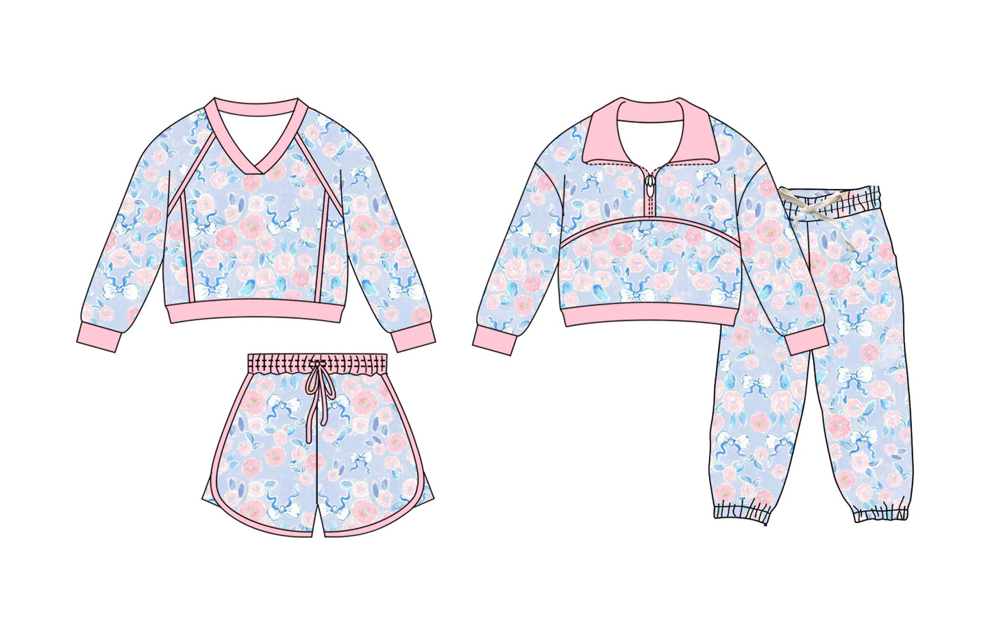 ( Moq 5 Each Style ) Baby Girls Kids Long Sleeves Flower Tops Short Pants Sibling Sets