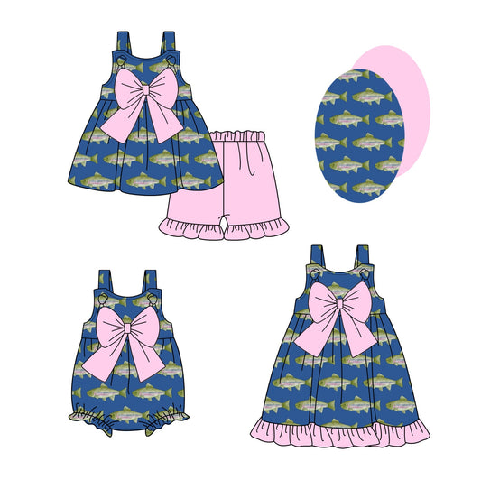 Baby Girl Fish Pink Bows Sibling Romper Dress Set ( Moq 5 Each Style ) 1.23