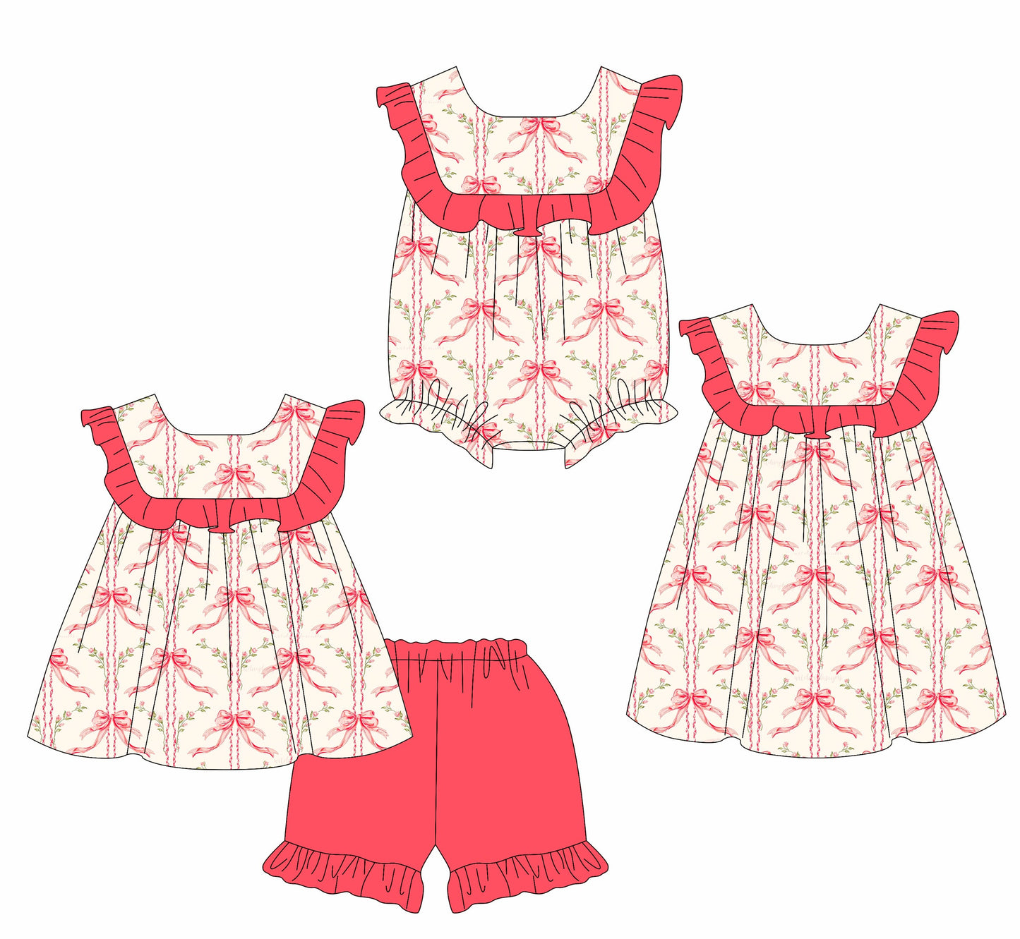 Baby Girl Bows Floral Ruffle Sibling Romper Dress Set ( Moq 5 Each Style ) 1.24