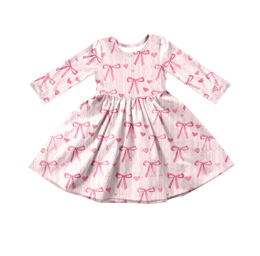 Baby Girl Long Sleeves Valentine Bows Hears Knee Length Dress