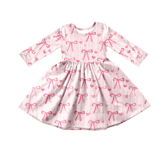 Baby Girl Long Sleeves Valentine Bows Hears Knee Length Dress