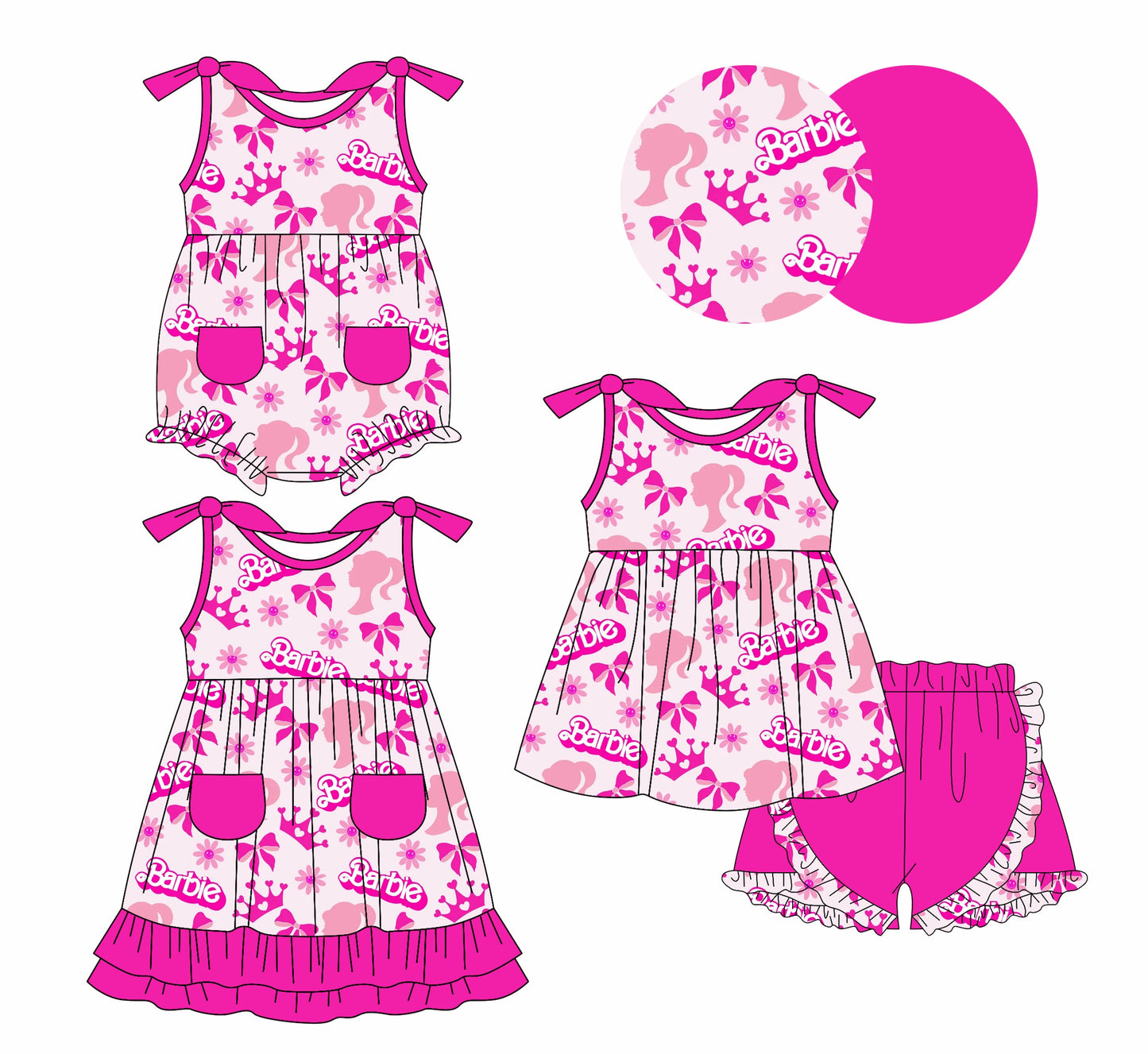 Baby Girl Pink Dolls Bows Sibling Romper Dolls Set ( Moq 5 Each Style ) 1.7