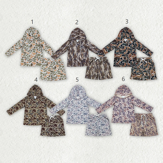 Sibling Baby Boys Long Sleeves Hoodies Shirts Pockets Shorts Clothes Camo Sets RTS