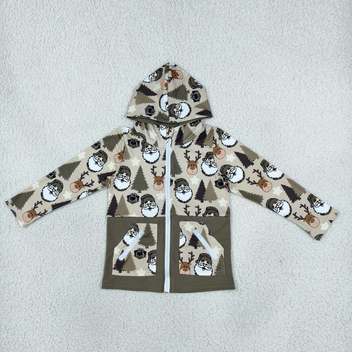 Baby Boy Long Sleeves Santa Deer Christmas Pockets Hoodie Zipper Coat Tops RTS