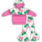 ( Moq 5 Each Style ) Baby Girls Clovers Bows St. Patrick's Day Sibling Hoodie Shirt Sets