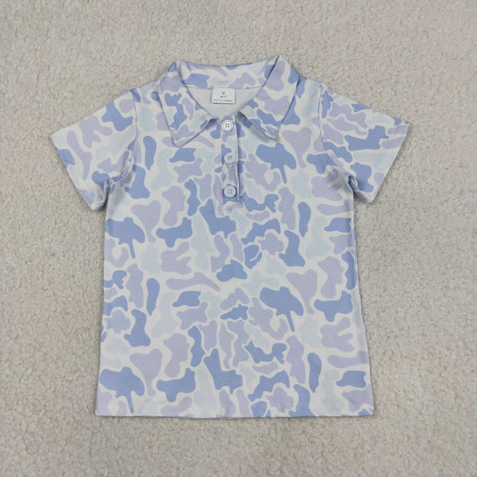 Baby Boys Kids Short Sleeves Blue Camo Buttons Shirt Tops RTS