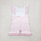 Baby Girl Short Sleeves Embroidery Pink Bows Stripes Pockets Jumpsuit RTS