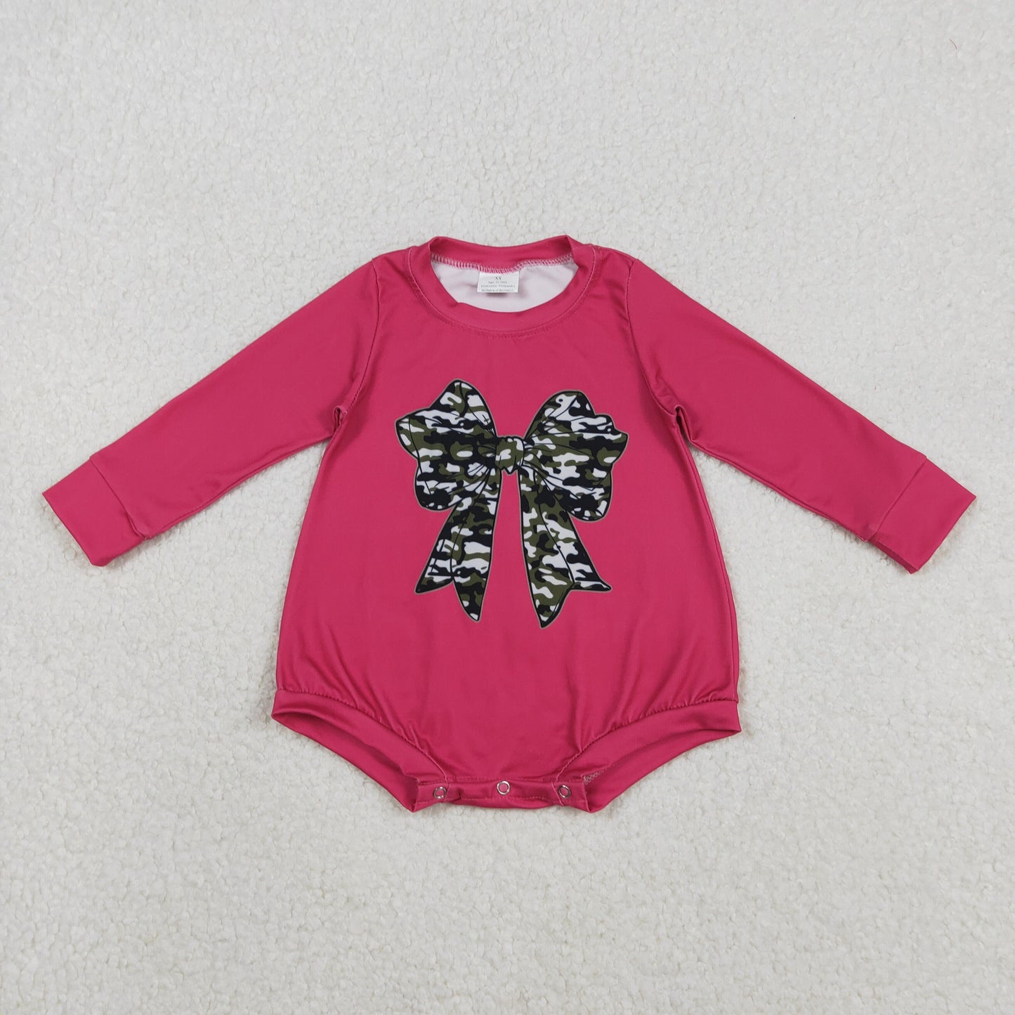 Baby Girls Infant Pink Long Sleeve Camo Bow Bubble Romper RTS