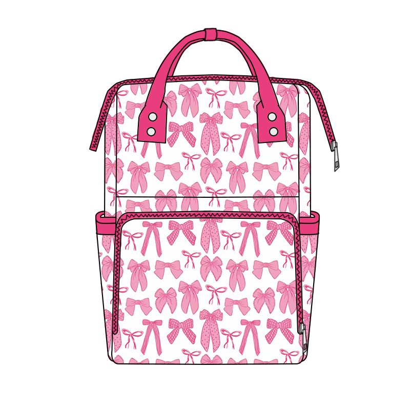 ( Moq 5 ) Preorder Baby Girls Kids Pink Bows Zipper Backpack School Bag