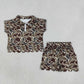 Sibling Baby Girls Kids Short Sleeves Camo Zipper Shirts Scallop Shorts Sets Clothes RTS