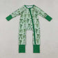 Sibling Girls Kids Long Sleeves Green Clovers Bows St Patrick Zipper Romper Pajamas Set RTS