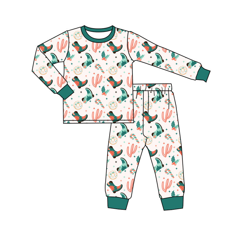 Baby Boy Christmas Boots Western Shirt Pants Pajamas Set