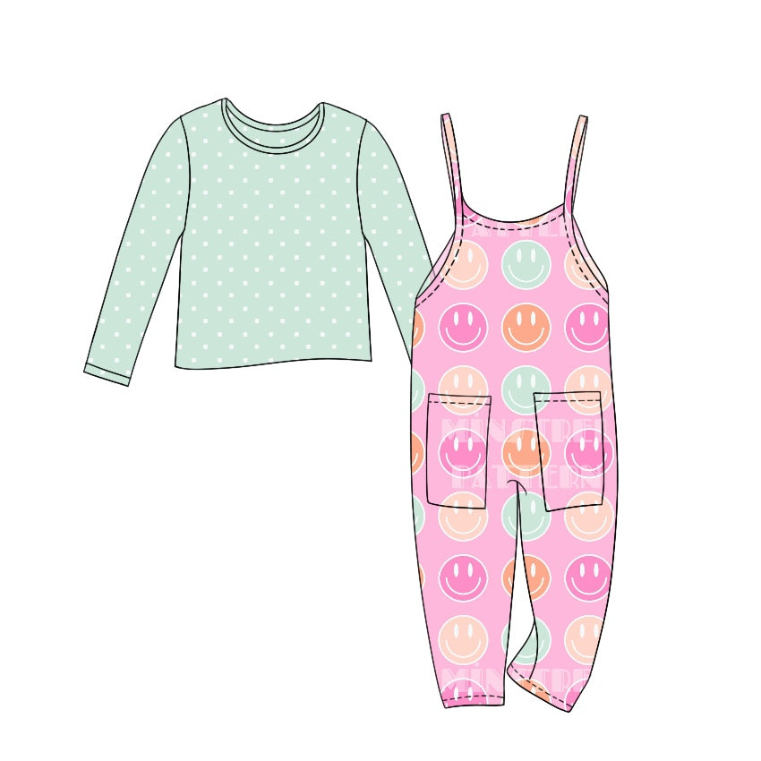 Baby Girl Green Dots Shirt Smiling Jumpsuit Set