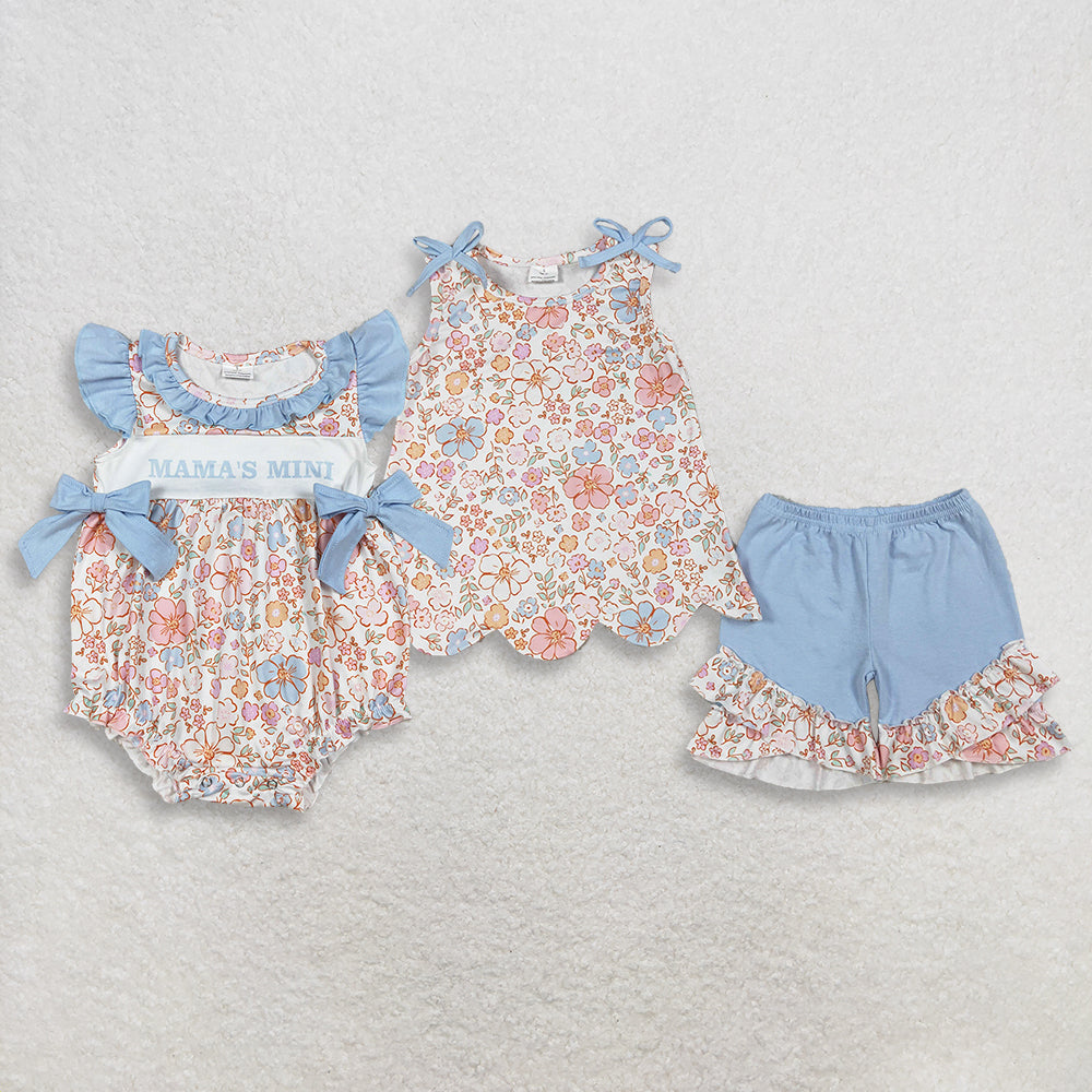 Sibling Baby Girls Kids Mama's Mini Flower Romper Scallop Set Clothes RTS