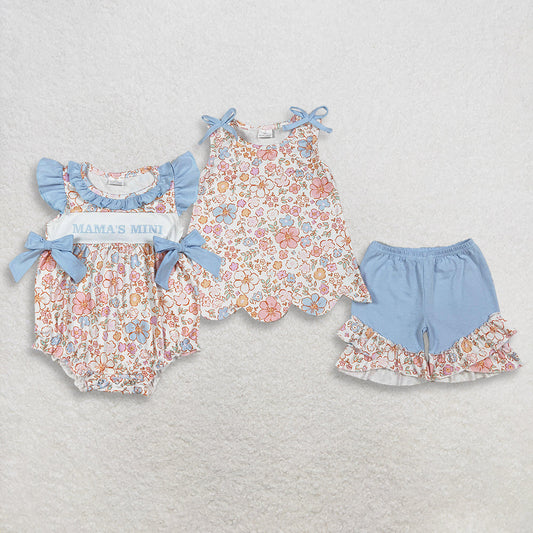 Sibling Baby Girls Kids Mama's Mini Flower Romper Scallop Set Clothes RTS