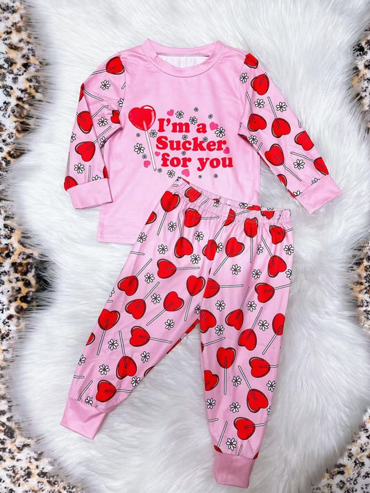 No moq Pre-order GLP1089 Baby Girl Valentines Hearts Pants Set Pajamas