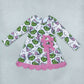 Baby Girls Kids Long Sleeves Christmas Green Face Bows Scallop Dress Yoga Active Clothes RTS