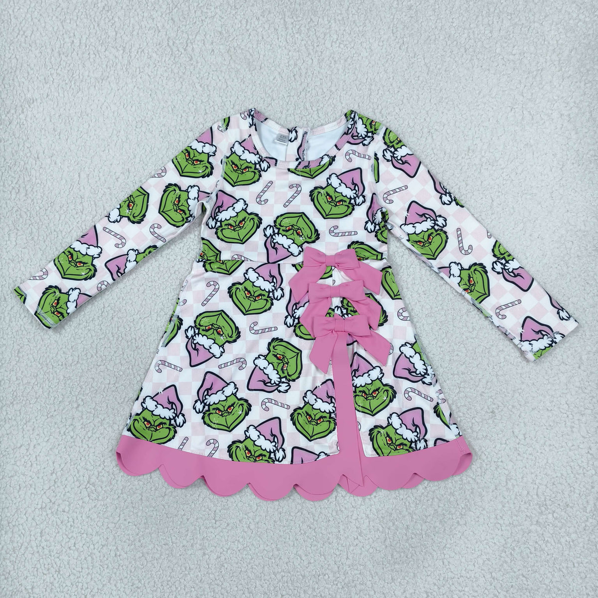 Baby Girls Kids Long Sleeves Christmas Green Face Bows Scallop Dress Yoga Active Clothes RTS
