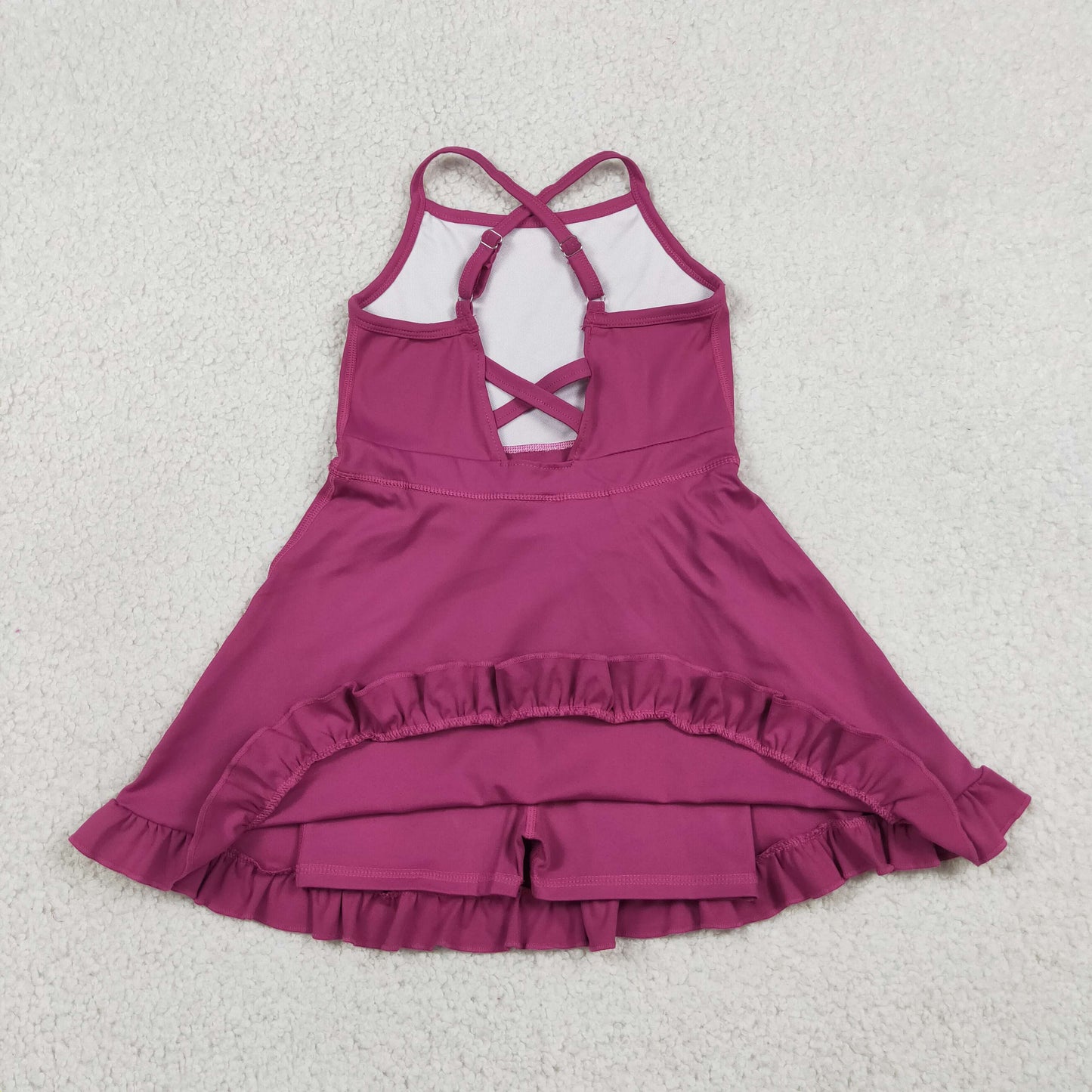 Baby Girls Kids Straps Yoga Active Purple Ruffle Knee Length Dress RTS