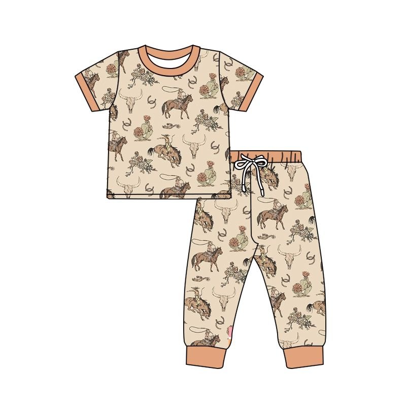 Moq 3 Pre-order BSPO0344 Baby Boy Short Sleeves Rodeo Shirt Pants Pajamas Set