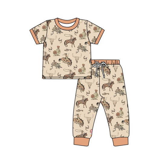 Moq 3 Pre-order BSPO0344 Baby Boy Short Sleeves Rodeo Shirt Pants Pajamas Set