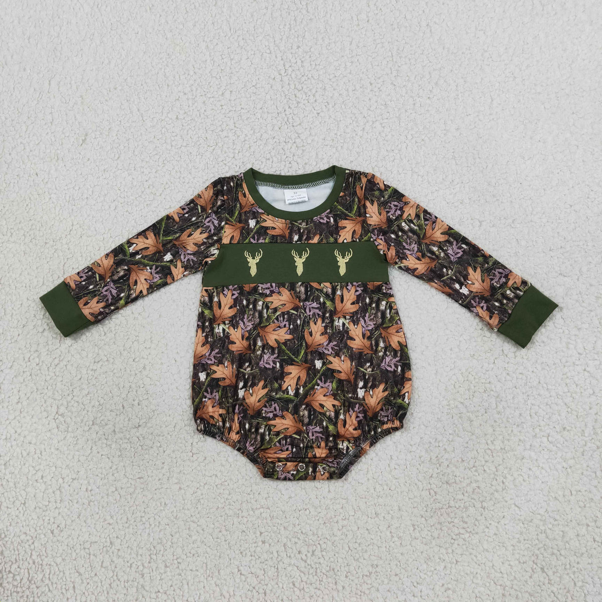 Boys Infant Long Sleeves Embroidery Deer Camo Bubble Romper RTS