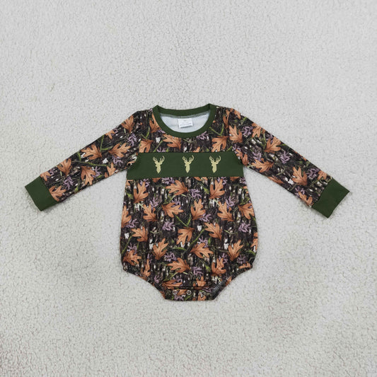 Boys Infant Long Sleeves Embroidery Deer Camo Bubble Romper RTS
