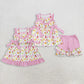 Sibling Baby Girls Sleeveless Popsicles Pink Bows Summer Knee Length Dress Set RTS