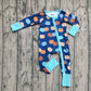 Baby Boy Long Sleeves Pumpkins Blue Zipper Fall Romper Thanksgiving RTS
