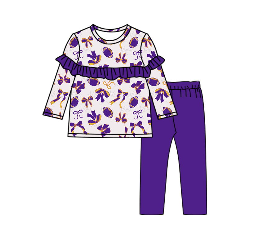 Baby Girls Football Bow Ruffle Tunic Purple Cotton Pants Set