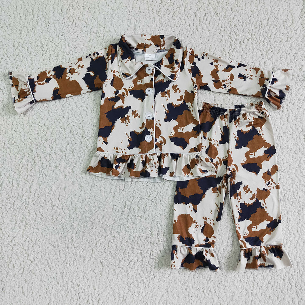 Sibling Baby Girls Long Sleeves Leopard Western Print Buttons Shirt Pants Pajamas Sets RTS