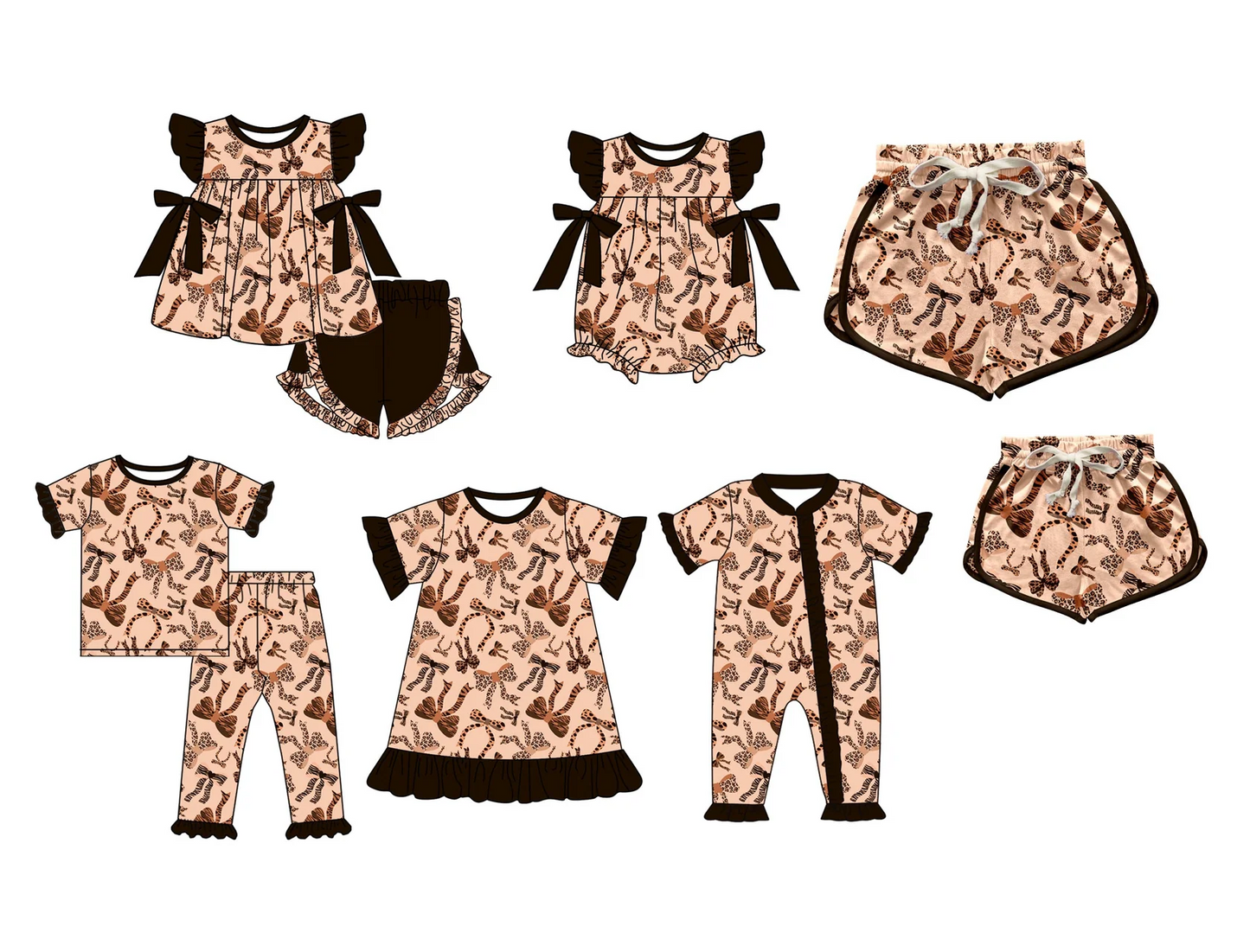 Baby Girl Adult Women Leopard Bows Sibling Matching Romper Dress Shorts Clothes Set Moq 5 Each Style