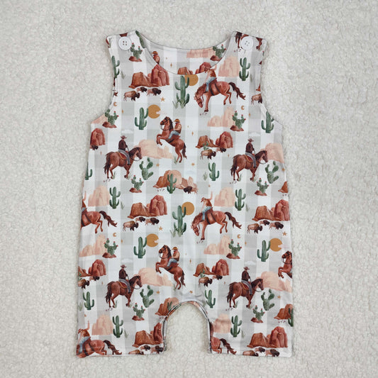 Baby Boy Infant Sleeveless Rodeo Western Cactus Romper RTS