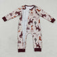 LR0344 Baby Boy Newborn Long Sleeves Zip Western Rodeo Cow Cactus One Piece Romper