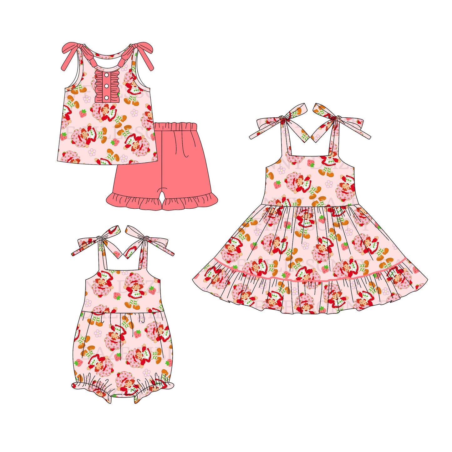 ( Moq 5 Each Style ) Baby Girl Straps Flower Strawberry Sibling Romper Dress Set 4.16