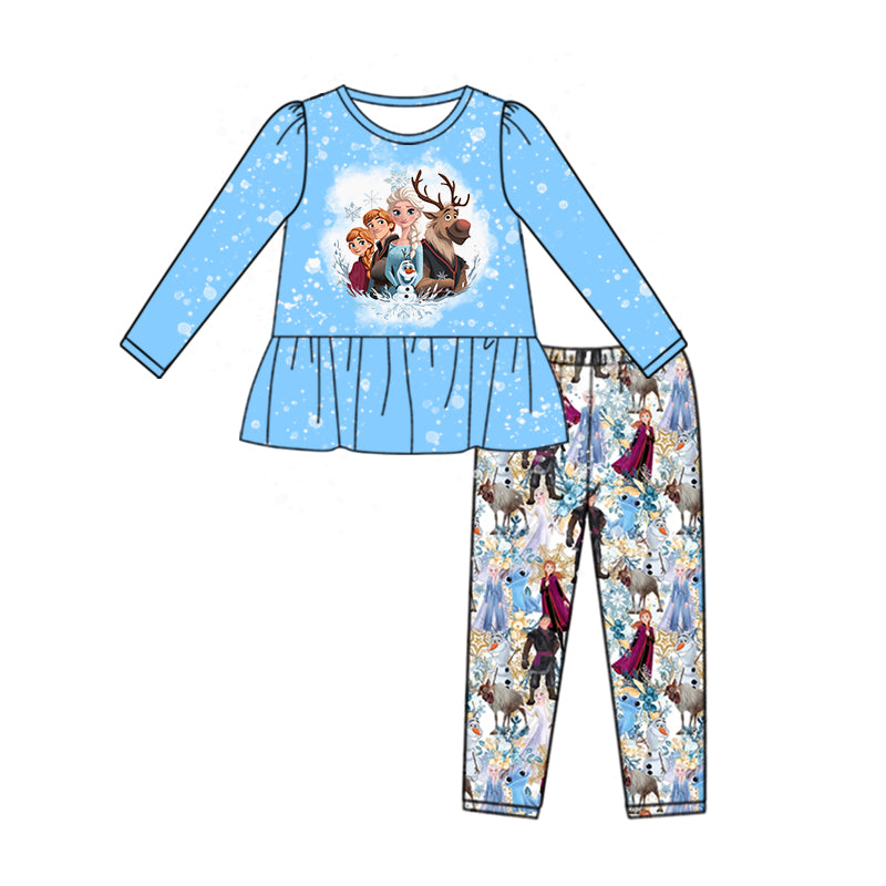 Baby Girl Toddler Long Sleeves Princess Blue Tops Leggings Set