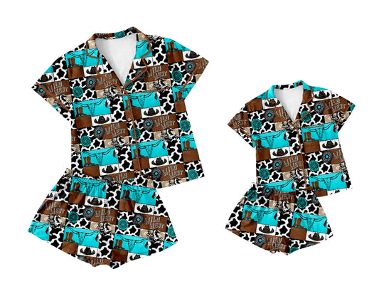 ( Moq 5 Each Style ) Baby Girl Adult Women Western Cow Sibling Mommy And Me Family Pajamas Set 3.26