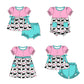 Baby Girl Short Sleeves Flower Cow Plaid Sibling Romper Dress Clothes Set ( Moq 5 Each Design )11.19