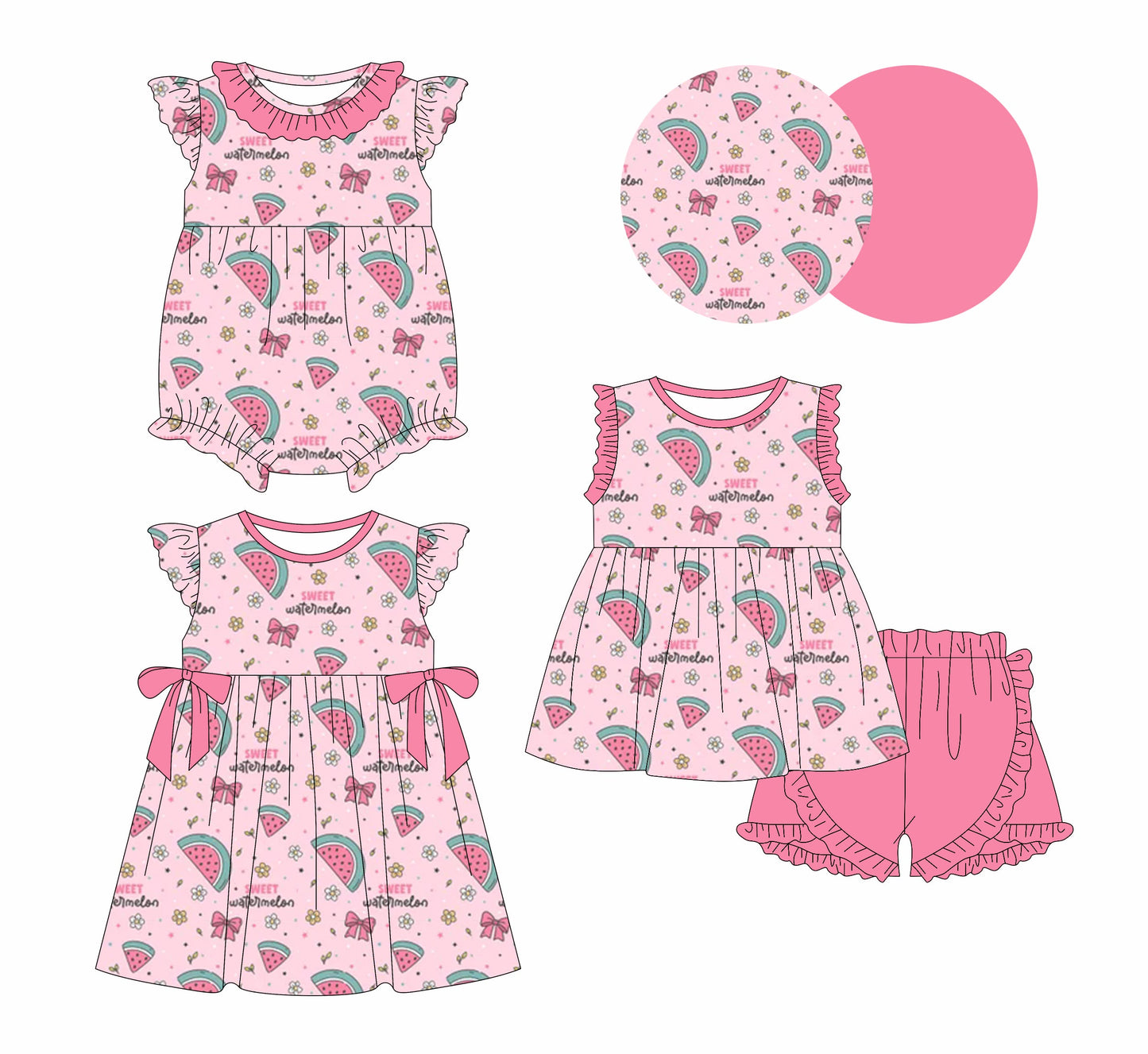Baby Girl Watermelon Bows Flower Sibling Dress Romper Set ( Moq 5 Each Style ) 1.6
