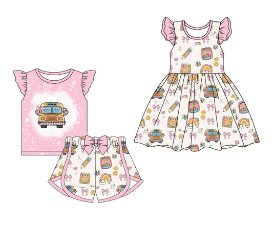 Baby Girl Back To School Bus Flower Sibling Dress Set ( Moq 5 Each Style ) 12.28