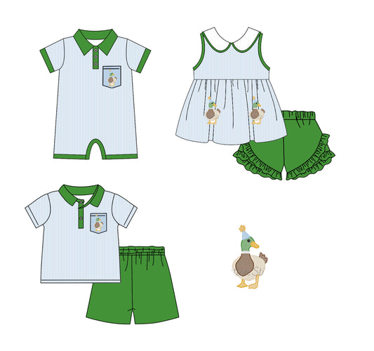 Baby Boy Girl Birthday Ducks Sibling Romper Clothes Set ( Moq 5 Each Design )11.22