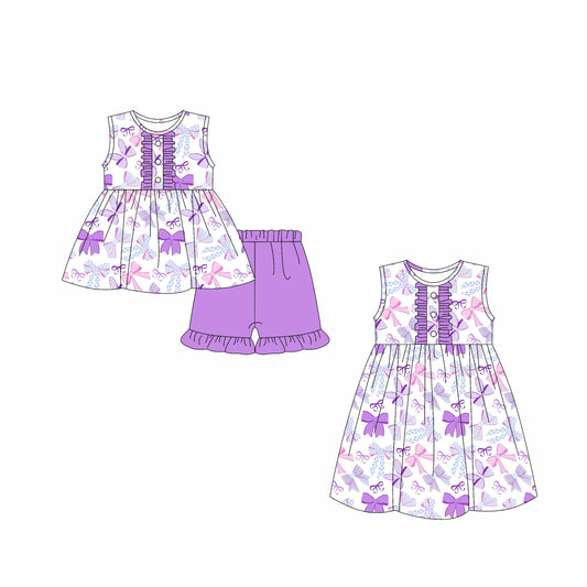 Baby Girl Sleeveless Bows Purple Sibling Dress Set ( Moq 5 Each Style ) 3.3