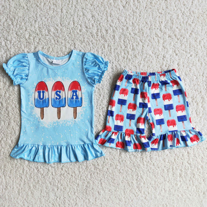 Promotion Baby Boy Short Sleeves Popsicle Shirt July 4th Blue Outfit