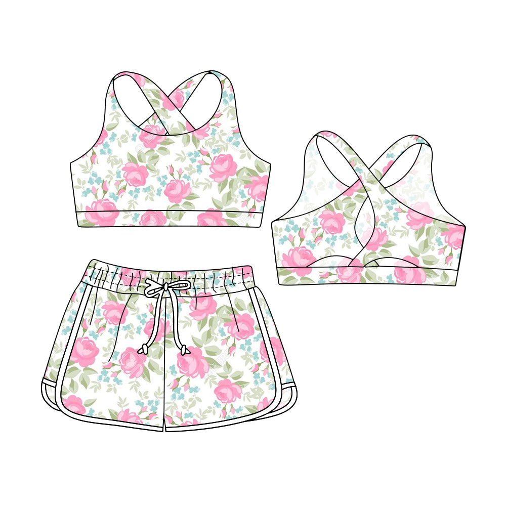 ( Moq 5 Each Style ) Baby Girl Sleeveless Flower Watermelon Tops Shorts Sibling Swimsuit Set 3.29